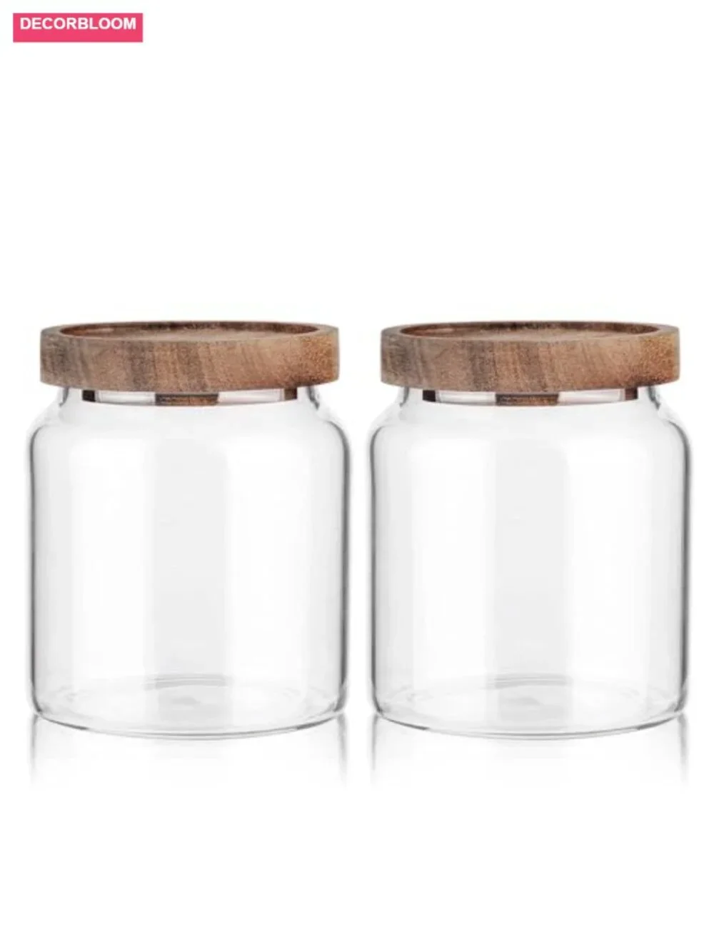Glass Food Storage Jars with Wood Airtight Lids, 20 Oz Canisters for Pantry